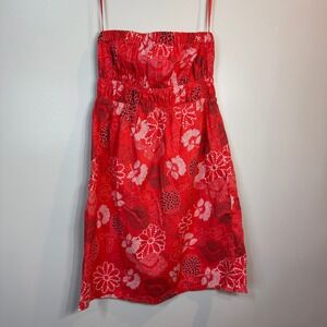 Guess Jeans‎ Red Floral Strapless Empire Waist Midi Dress Medium Summer Boho